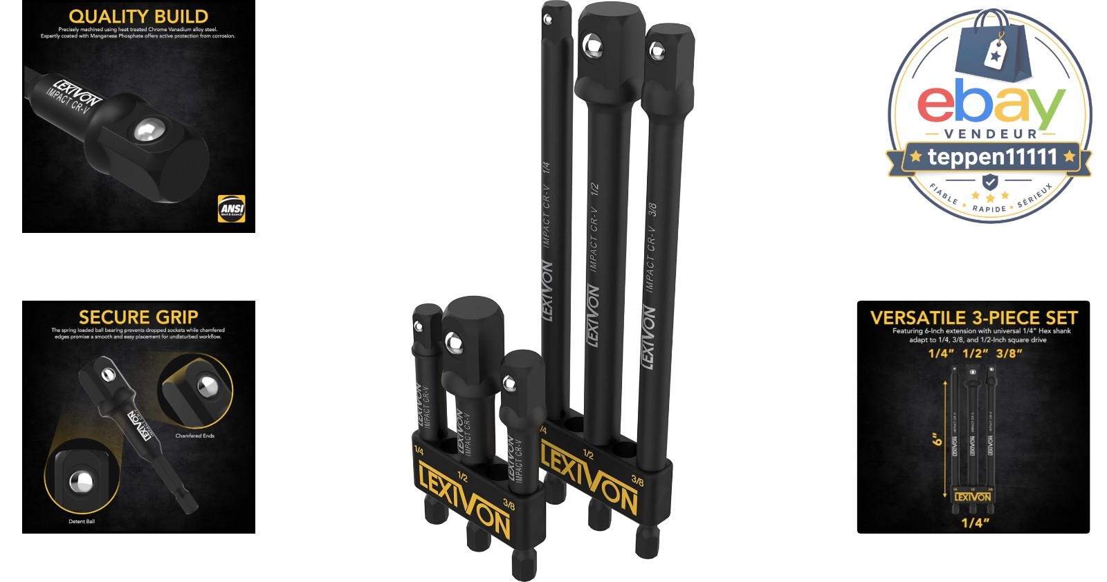 Piece Socket Adapter Set – 1/4″, 3/8″, 1/2″ Drive Extensions