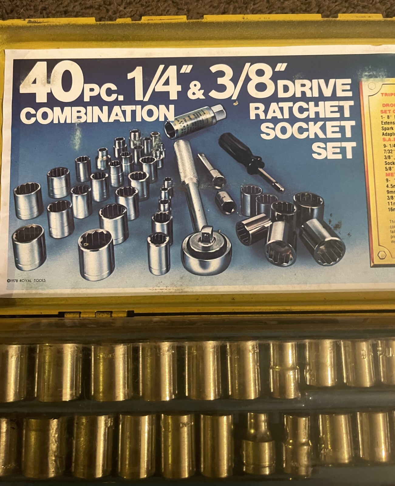 Vtg Royal Tools 40 Piece SAE & Metric Ratchet Socket Tool Set No. 275 Japan 1978