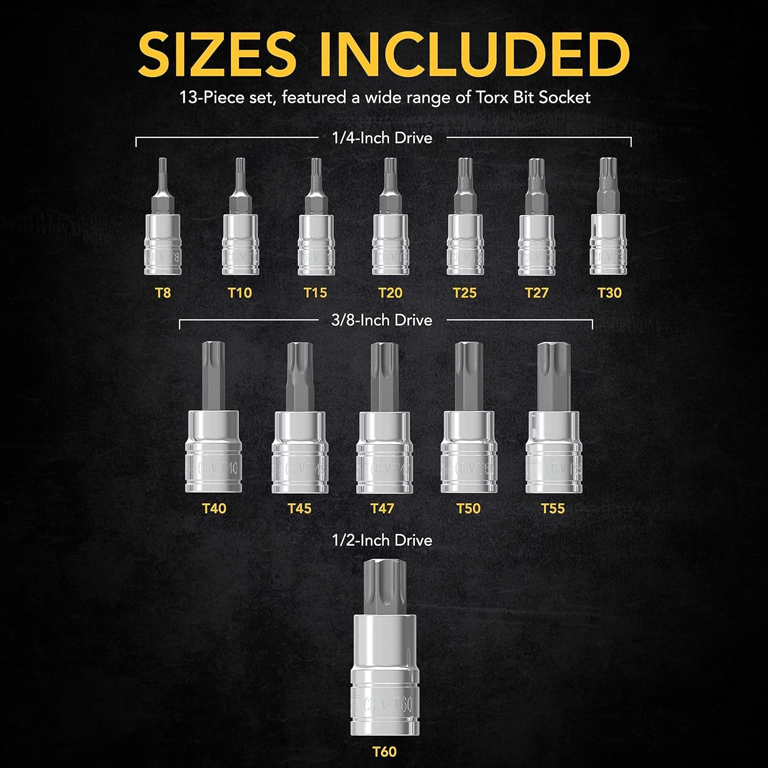 Robust 13-Piece S2 Alloy Steel Torx Bit Set | Chrome Plated, Lifetime