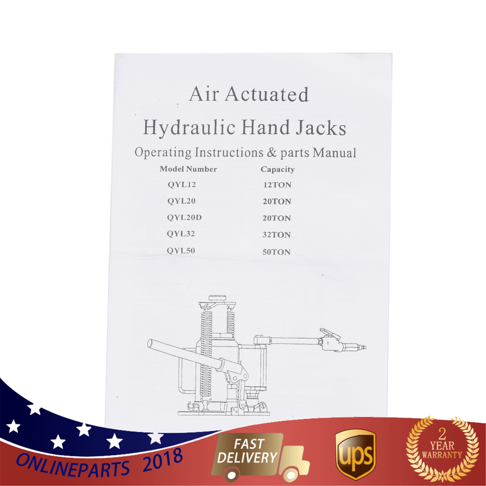 Pneumatic Air Hydraulic Bottle Jack with Manual Hand Pump, 20 Ton (40,000 lb)