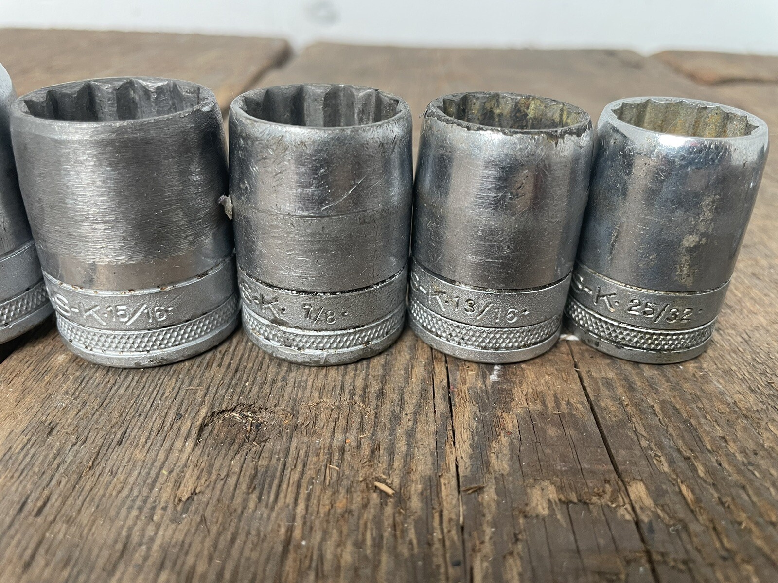 Vintage 9PC Set SK Shallow Tapered 1/2 In Drive Socket 1-1/8″ – 7/16″ USA