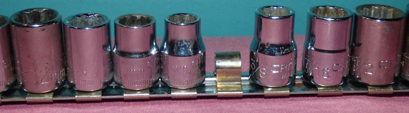 Vintage Craftsman USA 12pt 3/8” Dr Metric & SAE Socket Set 9-19mm, 3/8″-13/16″