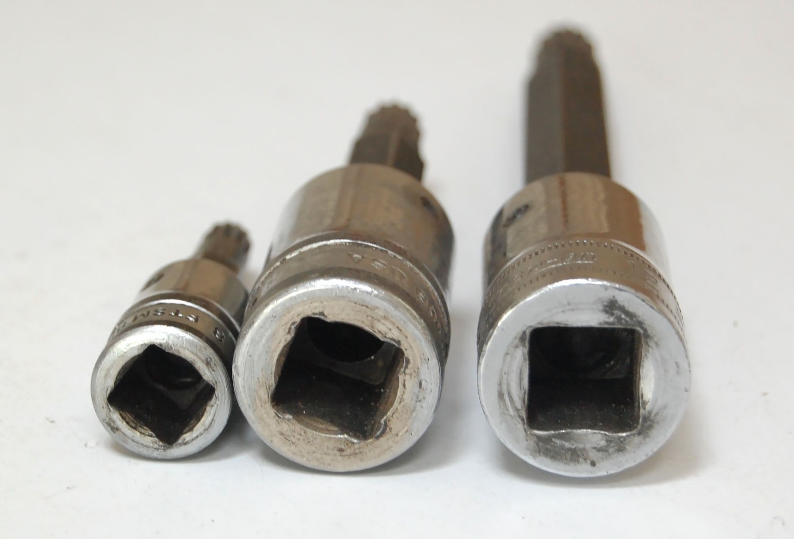 Three Snap-on Triple Square Bit Driver Sockets 8mm & 10mm Regular & 12mm Long