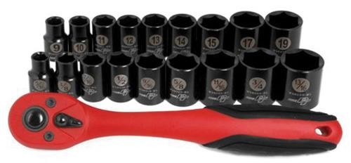 Performance Tools 19 Piece 3/8in. Drive Socket Set – Black – W38337