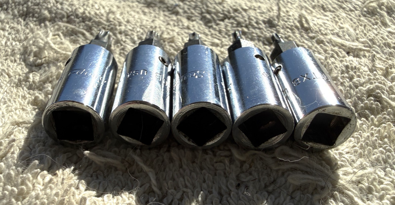LOT OF 5 SNAP-ON TROX 1/4 INCH DRIVE TROX SOCKETS AS PICTURED AND DESCRIBED