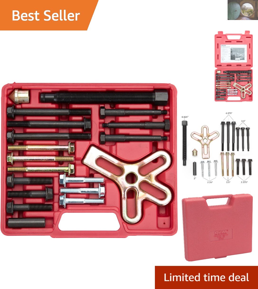 Professional Harmonic Balancer Puller Kit – Alloy Steel & Heat-Treated, Red Case
