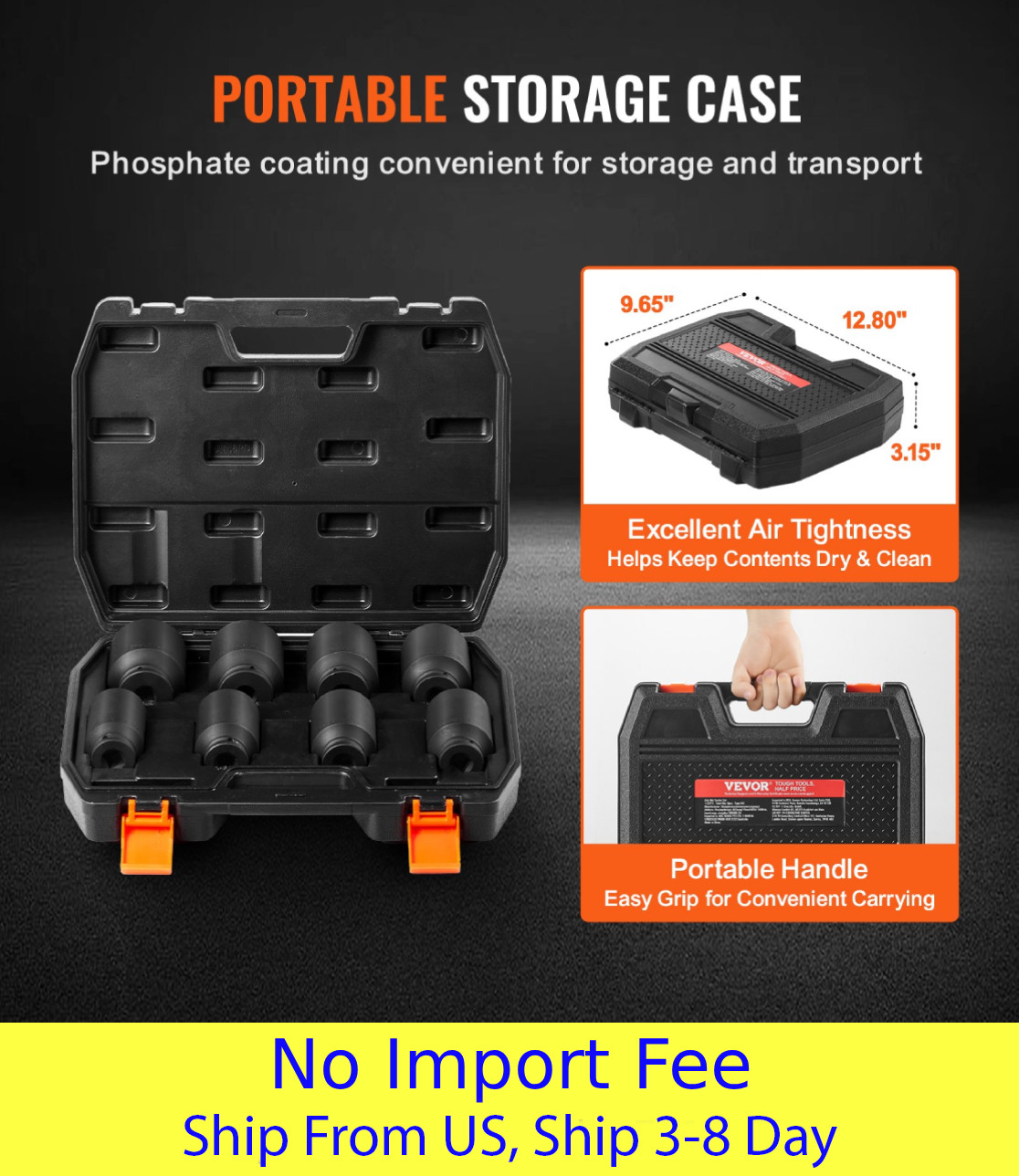 8PCS 1/2″ Drive Axle Nut Impact Socket Set 12-Point 29-39mm CR-MO Steel