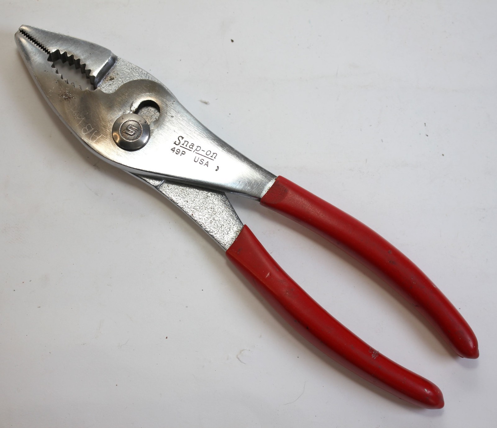 Snap-On USA No. 49P Slip Joint Pliers Red Grips 9″ long 1991 Date Made in USA