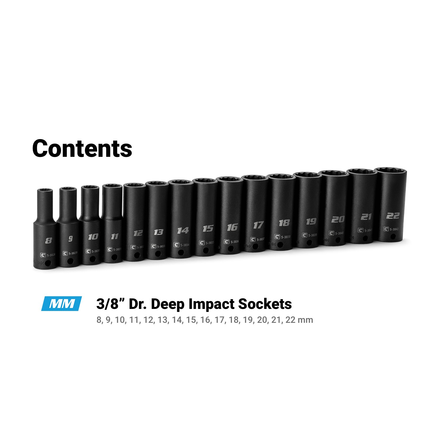 Capri Tools 3/8 in. Drive Deep Impact Socket Set, 12-Point, Metric, 15-Piece