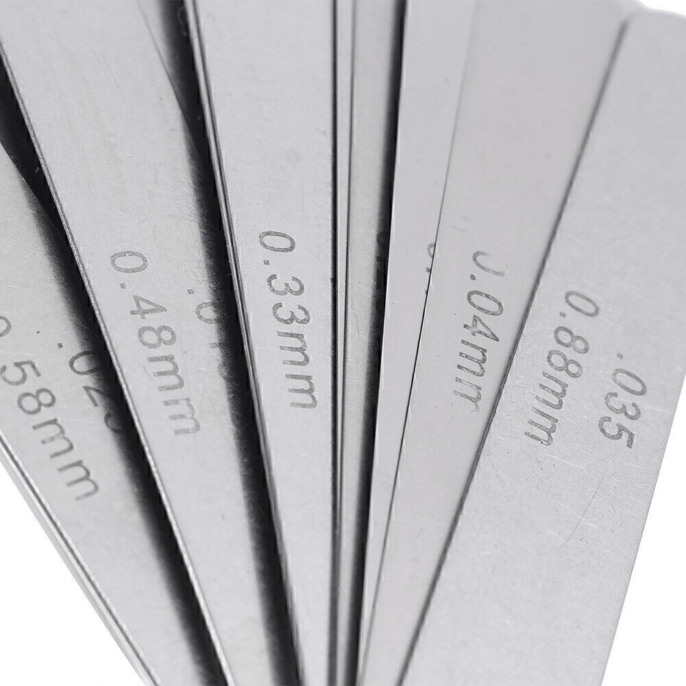 32 Blade Stainless Steel Feeler Gauge Set Imperial Metric Measure Tool + Brass
