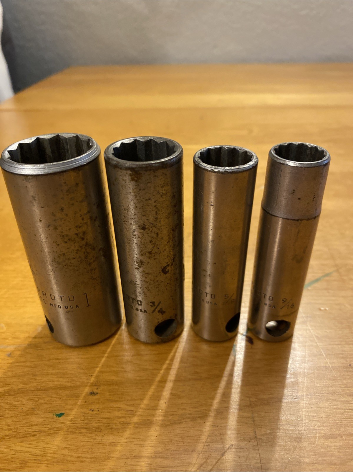 LOT OF 4 PROTO 1/2” DRIVE DEEP SOCKETS 9/16, 5/8, 3/4, 1