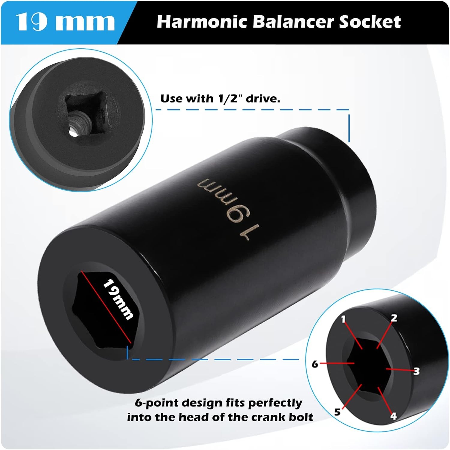 19mm Harmonic Balancer Socket & 50mm Crank Pulley Wrench Tool for Honda Acura