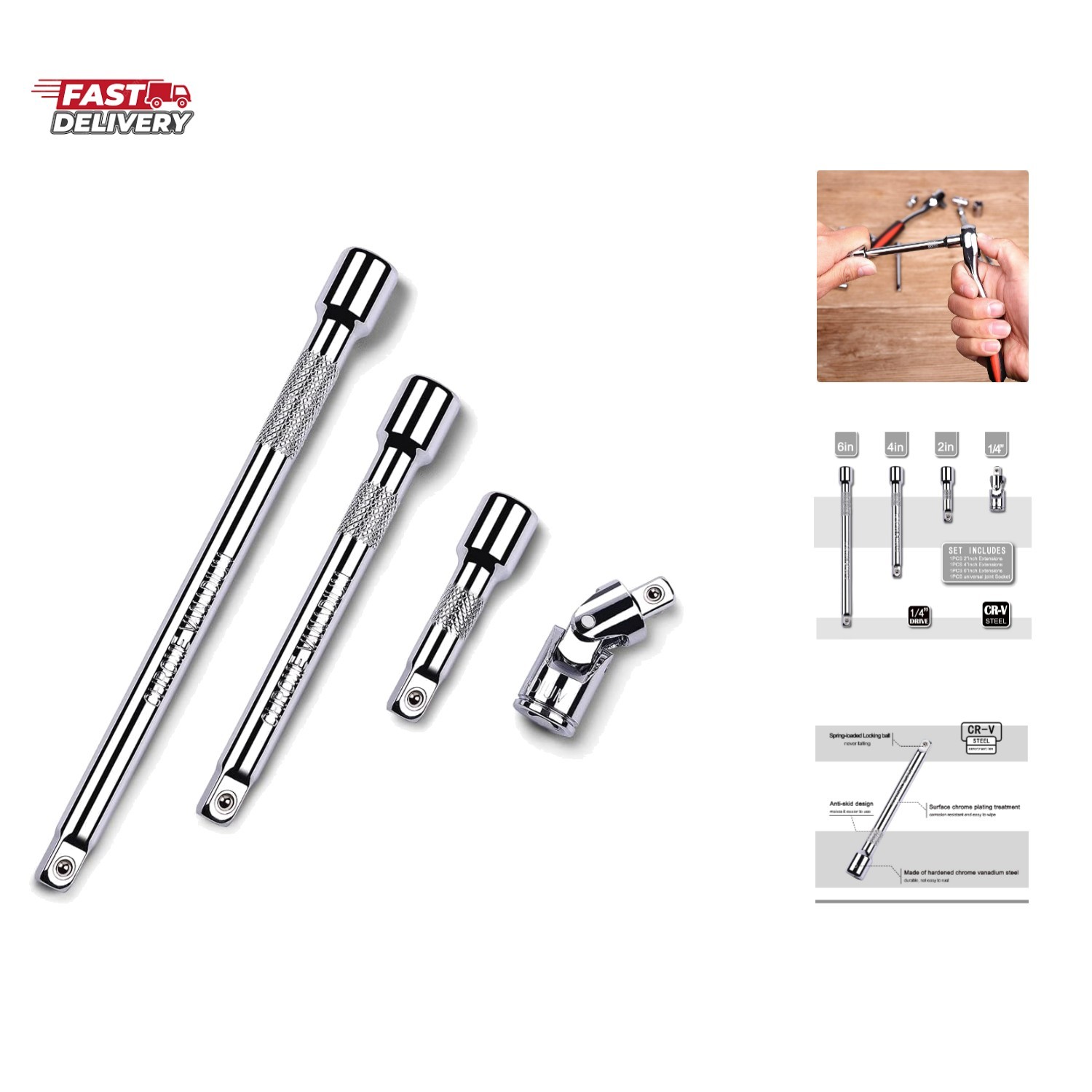 4 Piece 1/4 Inch Drive Extension Bar Set, 1/4 Inch Drive Socket Extension Set…