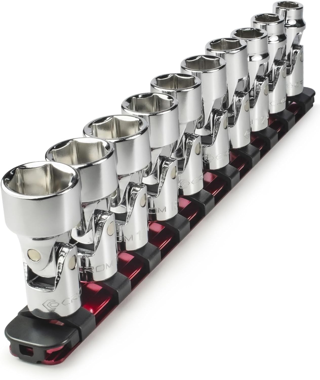10pc 3/8″ Drive Metric Flex Socket Set 10–19mm 6-Point Swivel w/ Rail