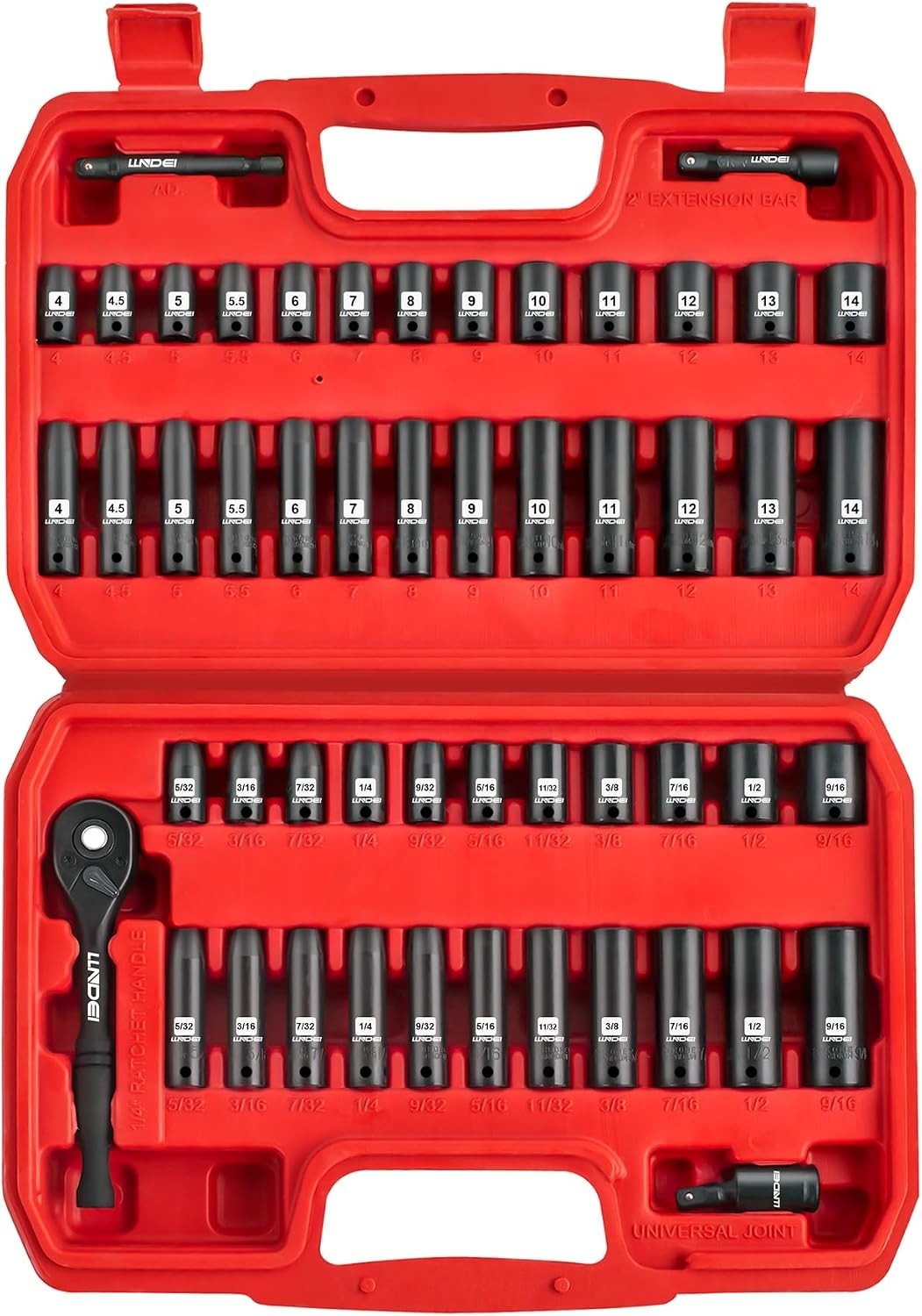 Durable 1/4″ Drive Impact Socket Set – 52 PCS With SAE & Metric Sockets Included
