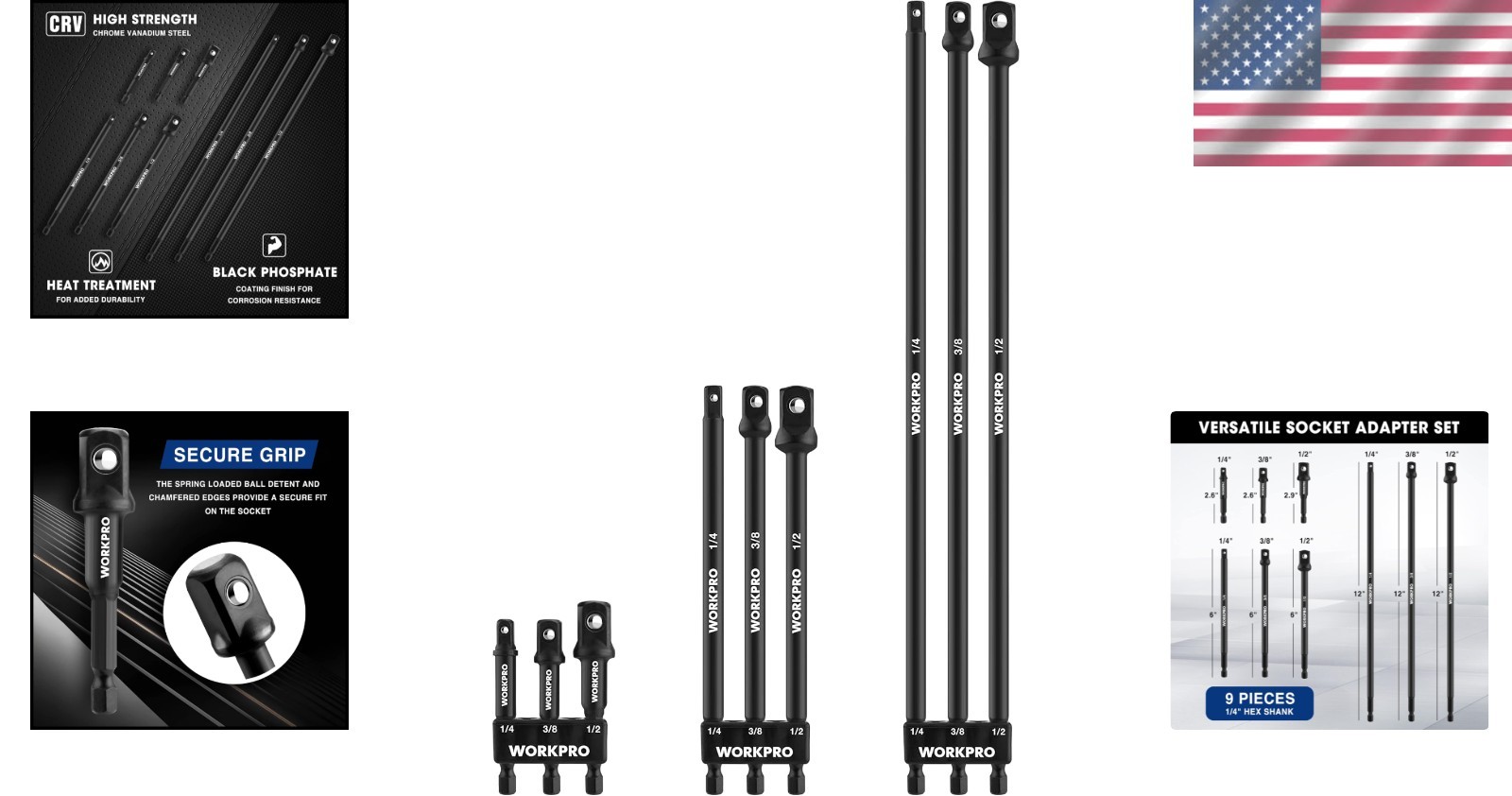 Professional 9-Piece Socket Adapter Set with Polished Finish & Tool Holders