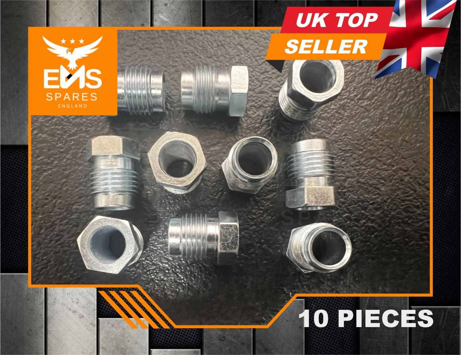 Brake Pipe Male Union Fittings 1/2″ x 20 UNF for 5/16″ Pipe Thread Steel – 10x