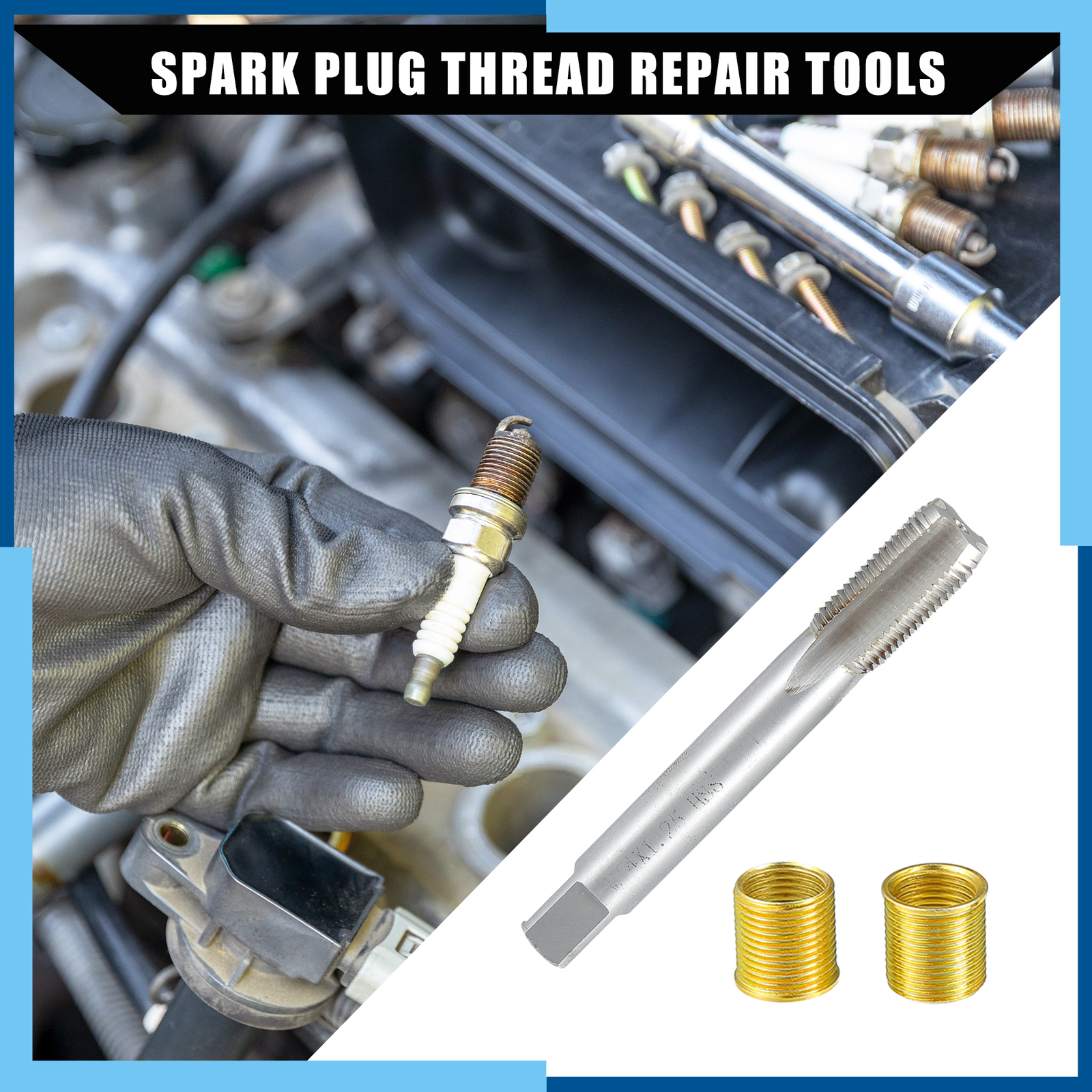 Universal 1Set Spark Plug Thread Repair Tools W/ M12x1.25 Inserts & M14x1.25 Tap