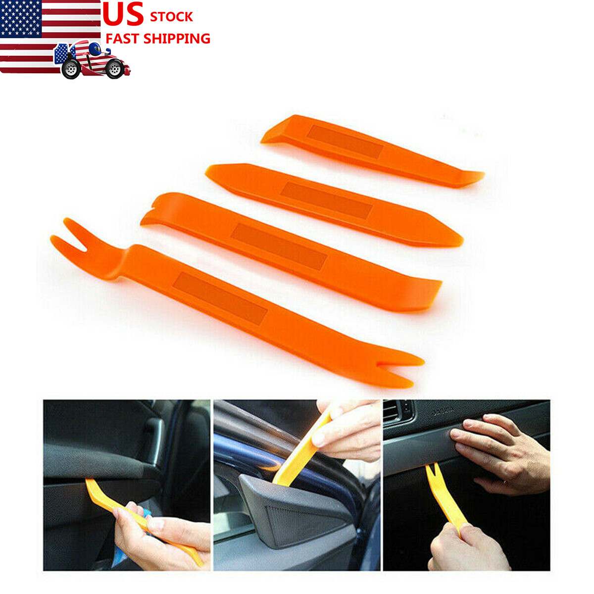 4× Car Door Trim Panel Clip Dash Centre Console Radio Removal Pry Tools Nylon