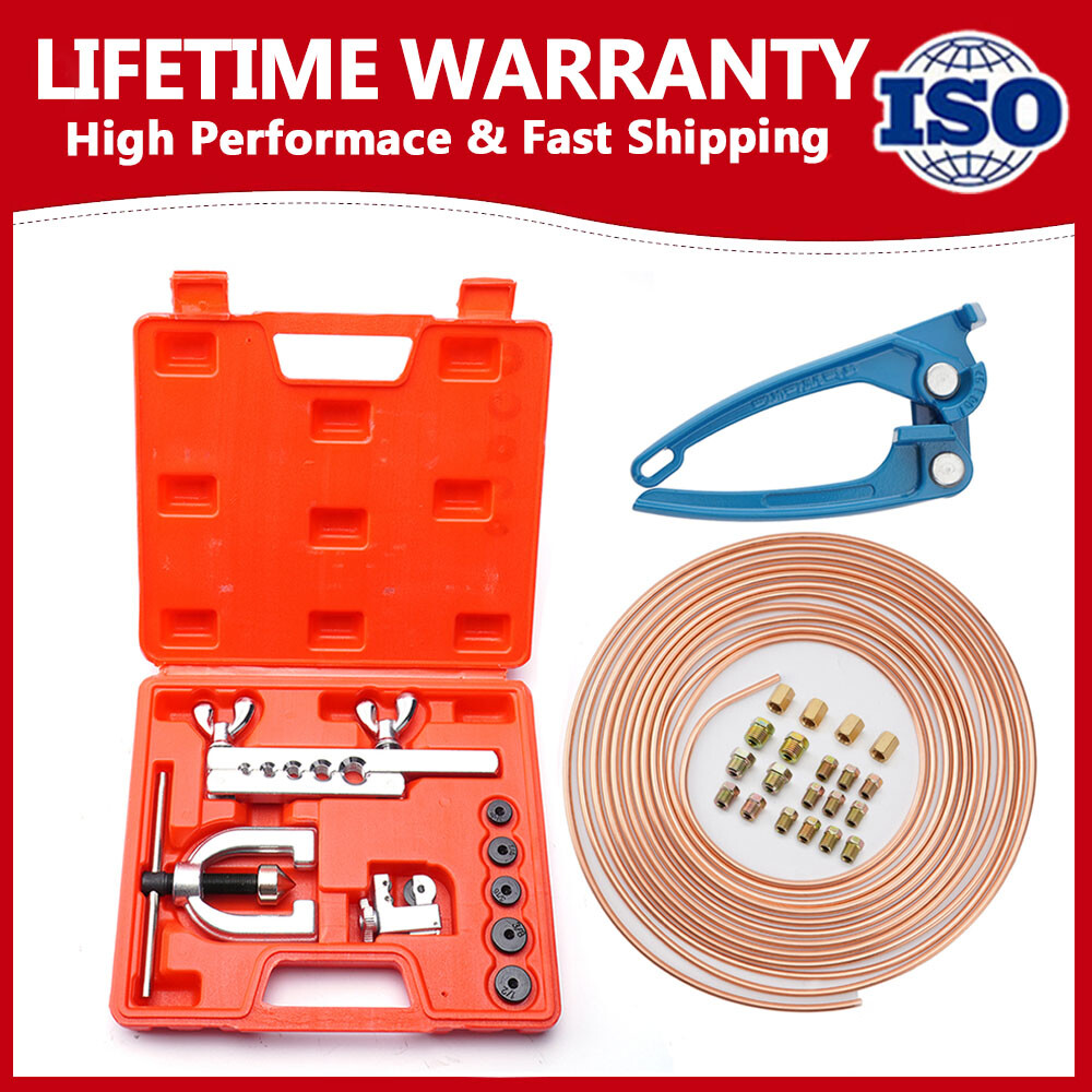 25 FT 3/16 Copper Coated Brake Line Tube Bender Single Double Flaring Tool KIt