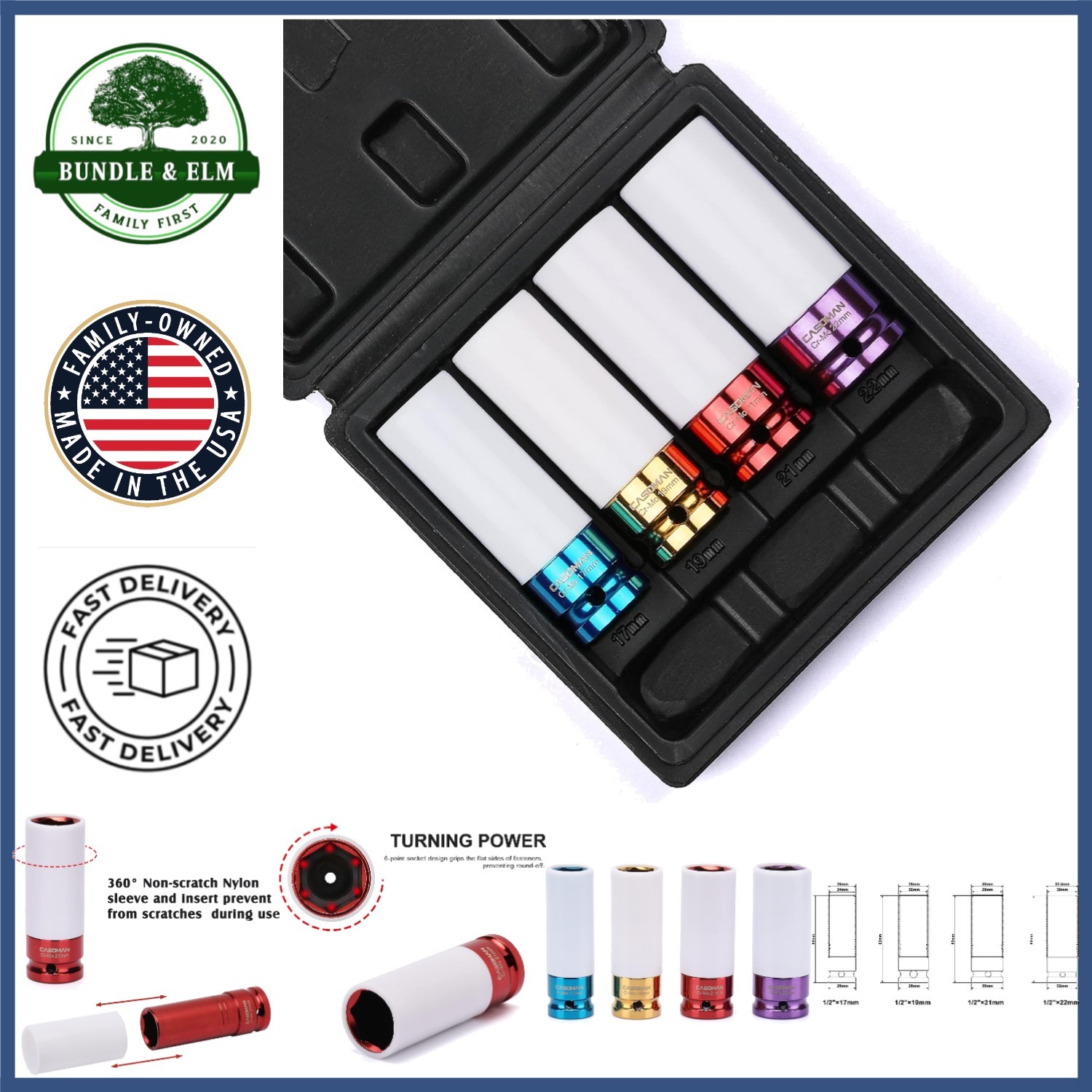 Heavy Duty 1/2-Inch Drive Impact Socket Set for Safe Wheel Rim Protection