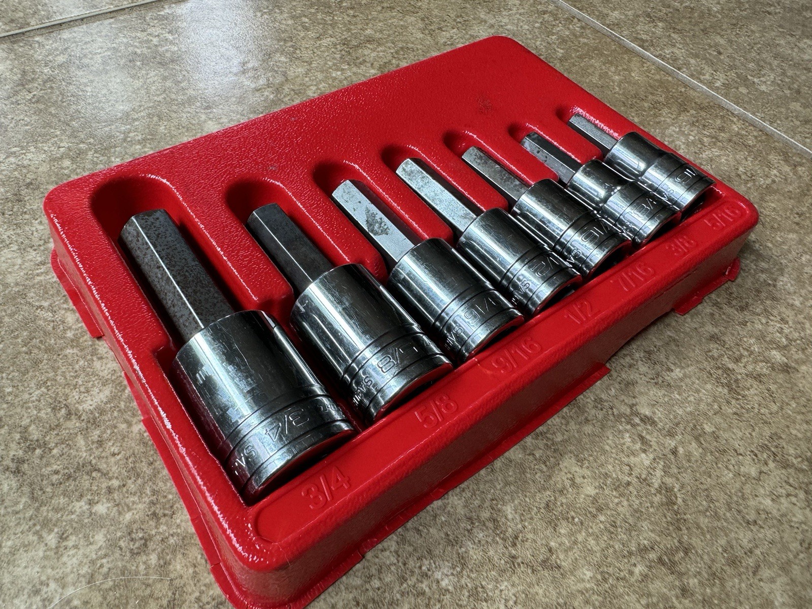🔴 Snap-On 1/2″ drive 7pc 5/16″ – 3/4″ Allen Hex Bit Socket Driver Set 307ESAY