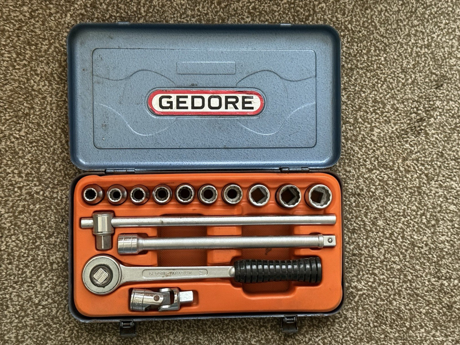 Genuine Vintage Gedore AF Socket Set 1/2″ Drive in Metal Case Complete Set