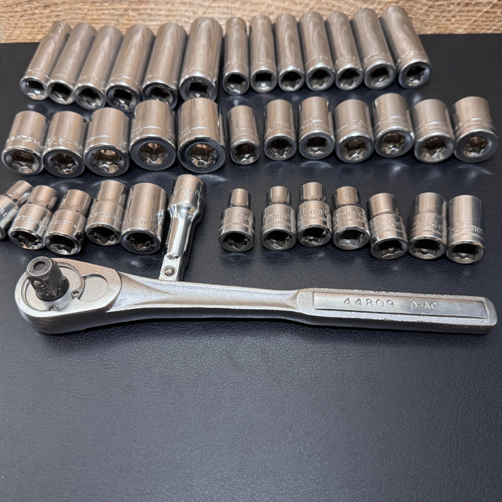 Craftsman S-AC 1/2 Drive Metric & SAE Socket Set STD Deep w/ Ratchet 44809 —40pc