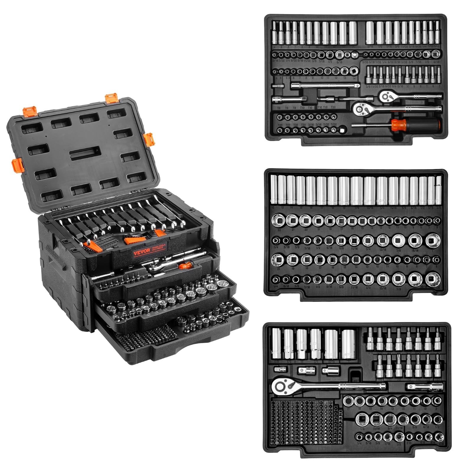 450 Pcs Mechanics Tool Set – Deep & Standard Sockets, Wrenches, Bits, Storage Ca