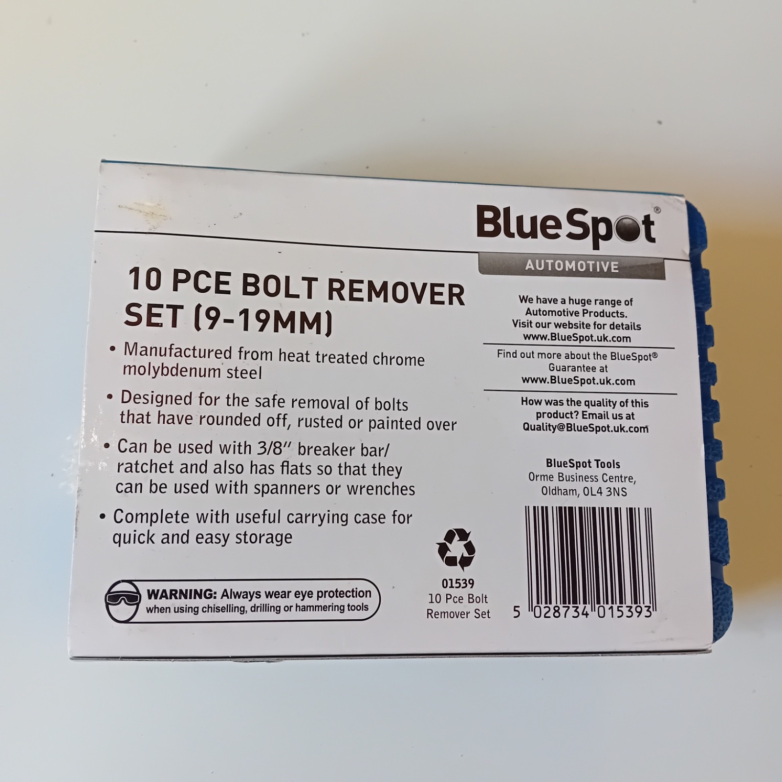 Blue Spot 10 piece bolt remover set 9 – 19mm stock code 01539.