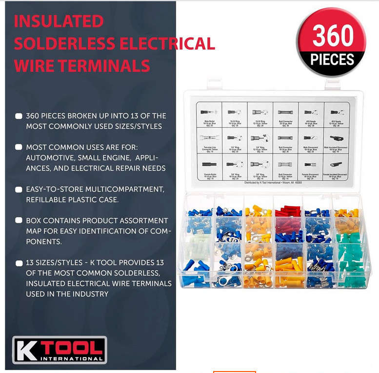 K TOOL INTERNATIONAL TERMINAL ASSORTMENT – 360 PIECES PLUS CASE – KTI00087