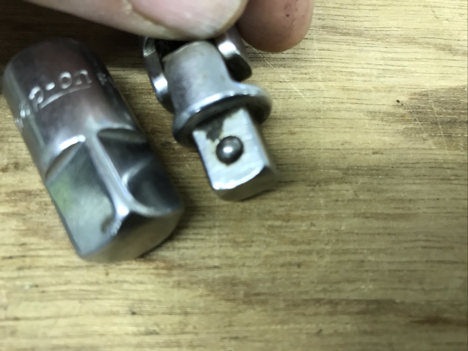 3 pieces Snap On USA 3/8-1/2 Adapter, 3/8 U-joint, And 3/8 Flat Bit