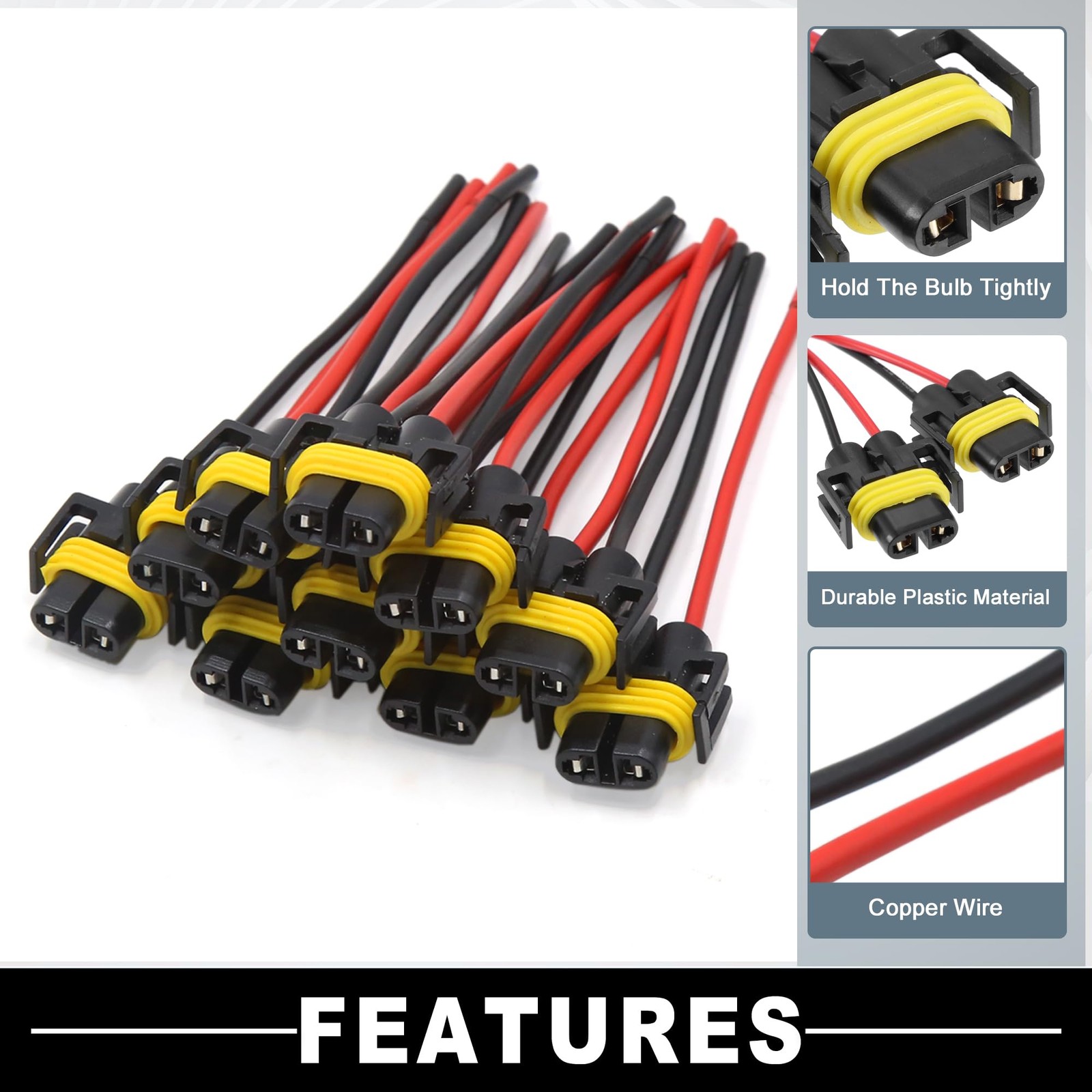 uxcell 10 Pcs H11 H8 880 881 Female Adapter 18 x 14 x 3.5 cm, Black,Yellow