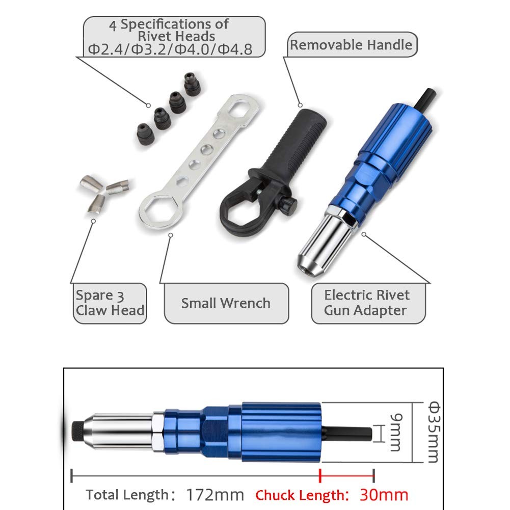 POWLAB Professional Electric Rivet Gun Adapter Kit – Cordless Riveting Blue
