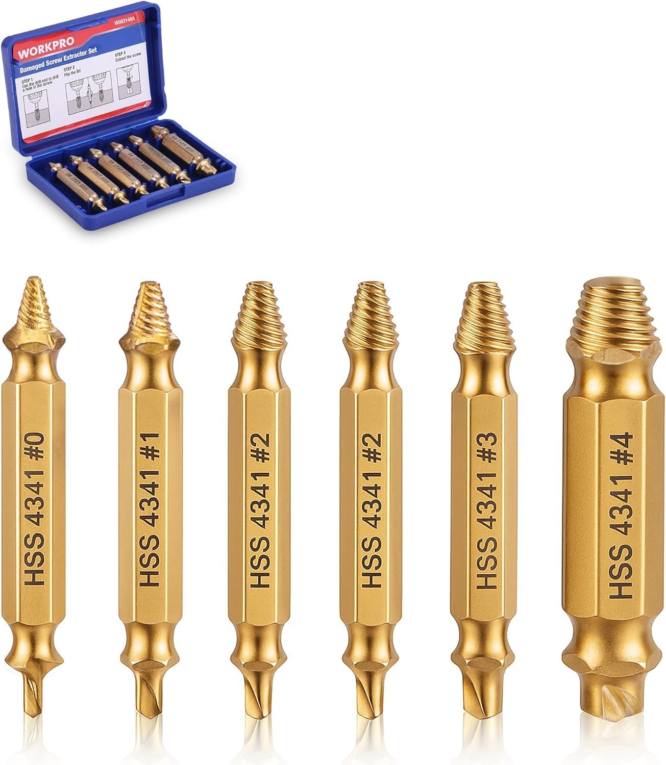 6-Piece Titanium Coated Screw Extractor Set with Portable Case