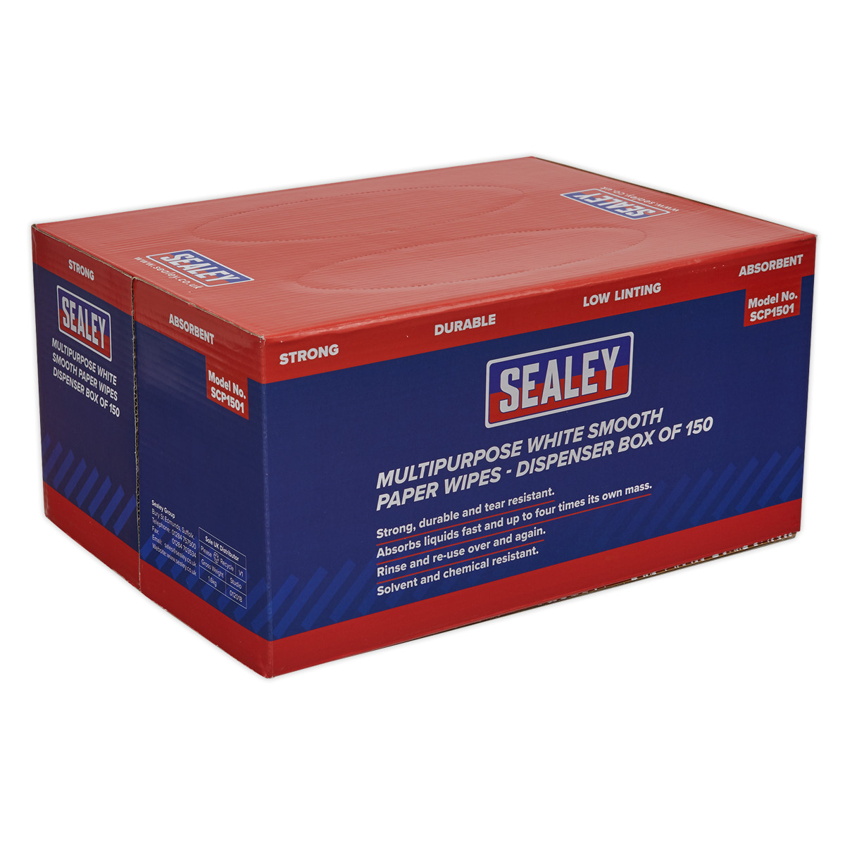 Sealey SCP1501 Multipurpose Paper Wipes in Dispenser Box – Smooth White 73gsm