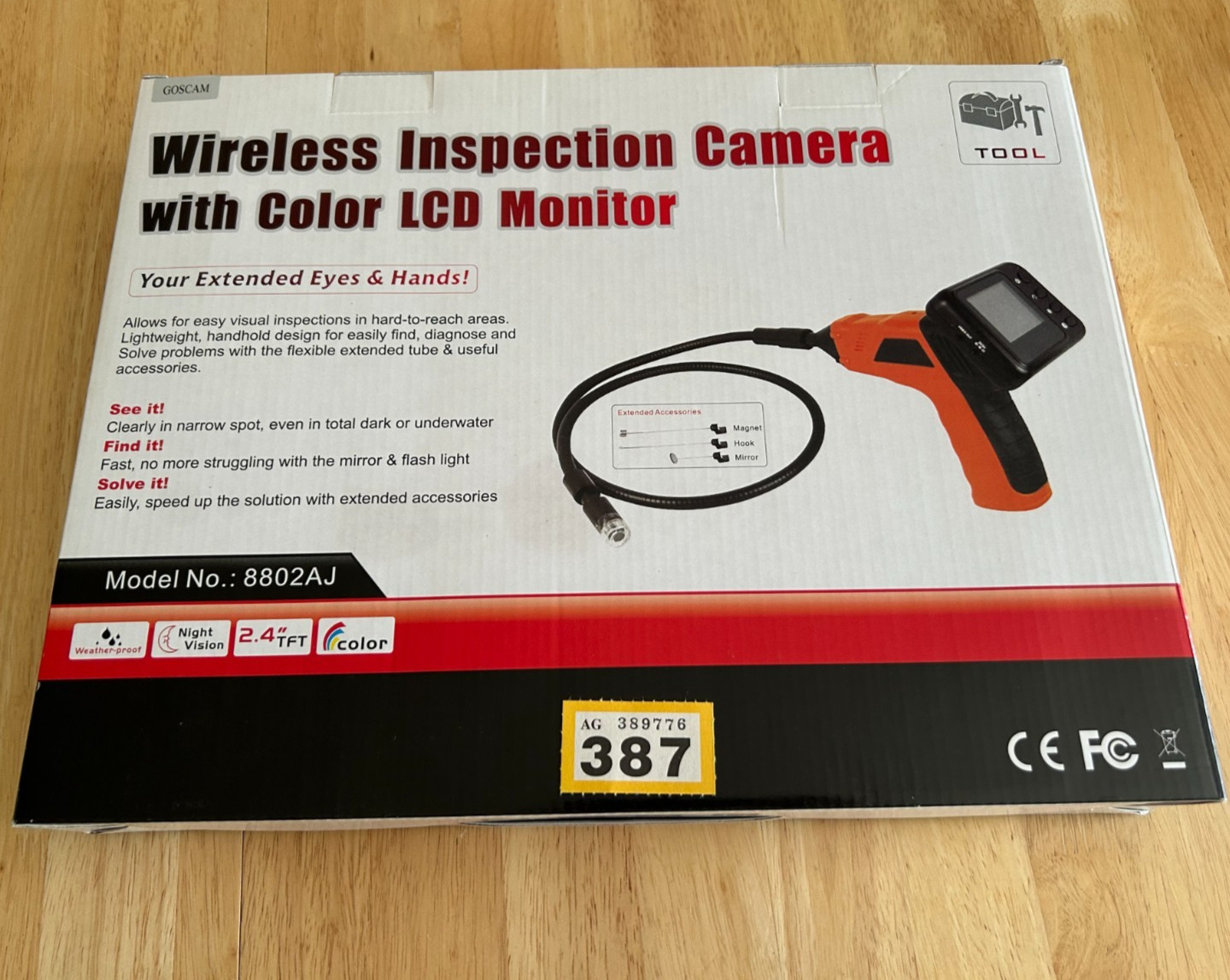 8802AJ Endoscope Inspection Borescope Camera 1m Waterproof Wireless Monitor