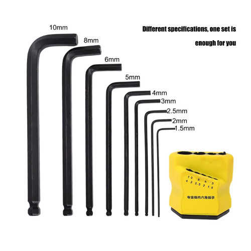 Allen Hex Key Set with Magnetic Ball End Metric Long Folding Colour Coded UK