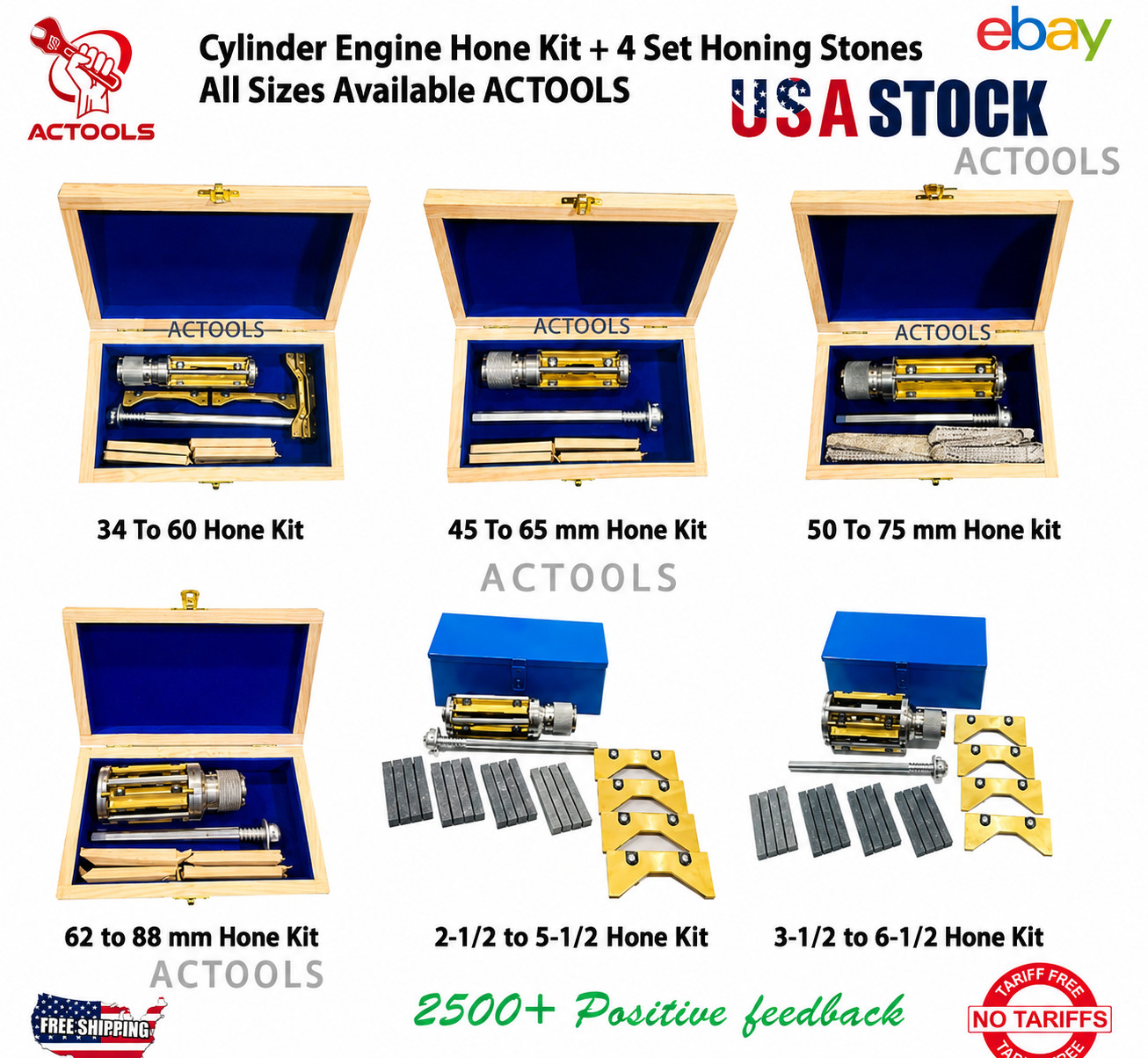 Cylinder Engine Hone Kit + 4 Set Honing Stones All Size USA Shipping