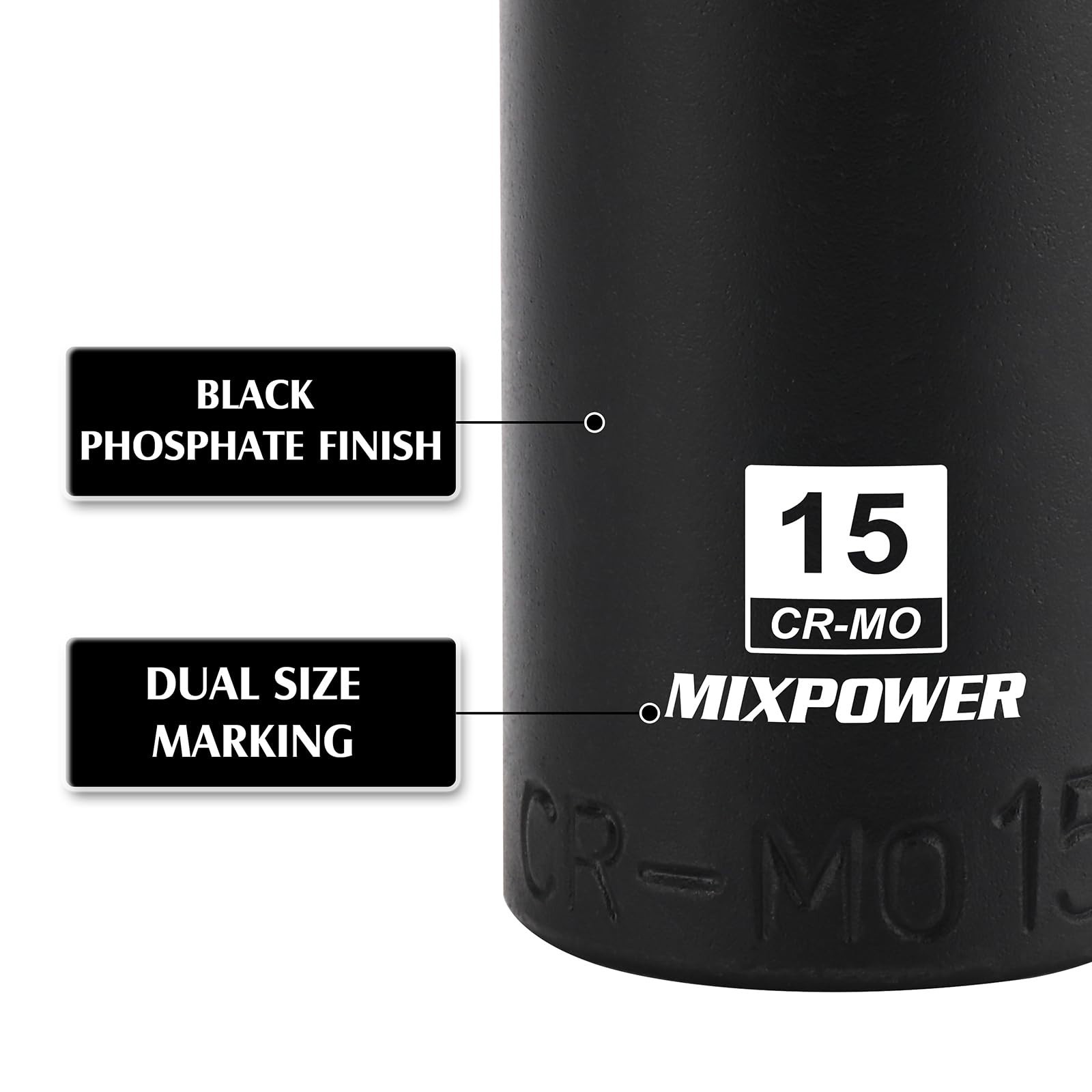 13-Piece 3/8″ Drive Deep Magnetic Impact Socket Set, 6 Point, 7-19mm, Metric, CR