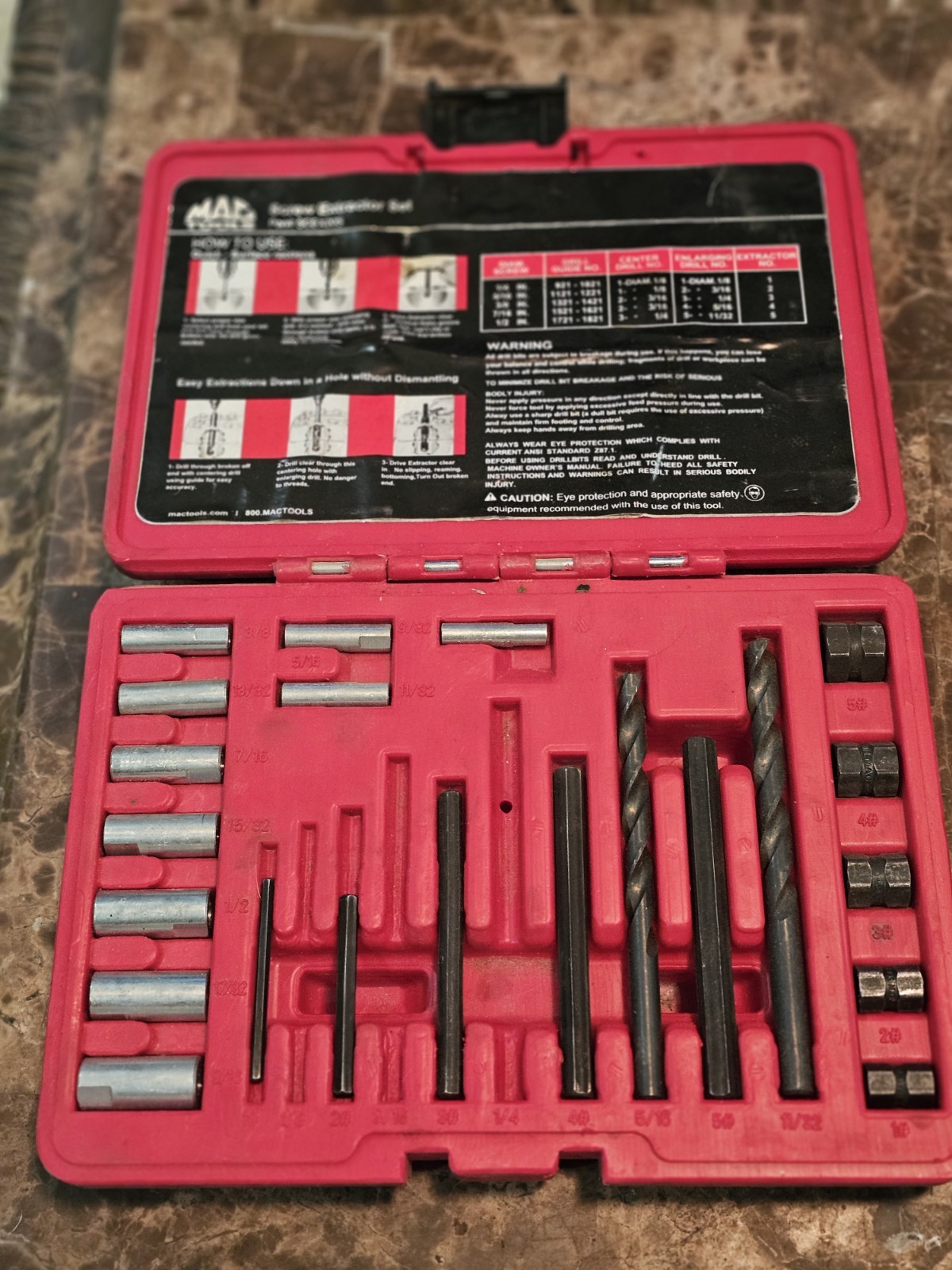 Mac Tools 20 Piece Extractor Set SCEX20S **MISSING A FEW SMALL PIECES