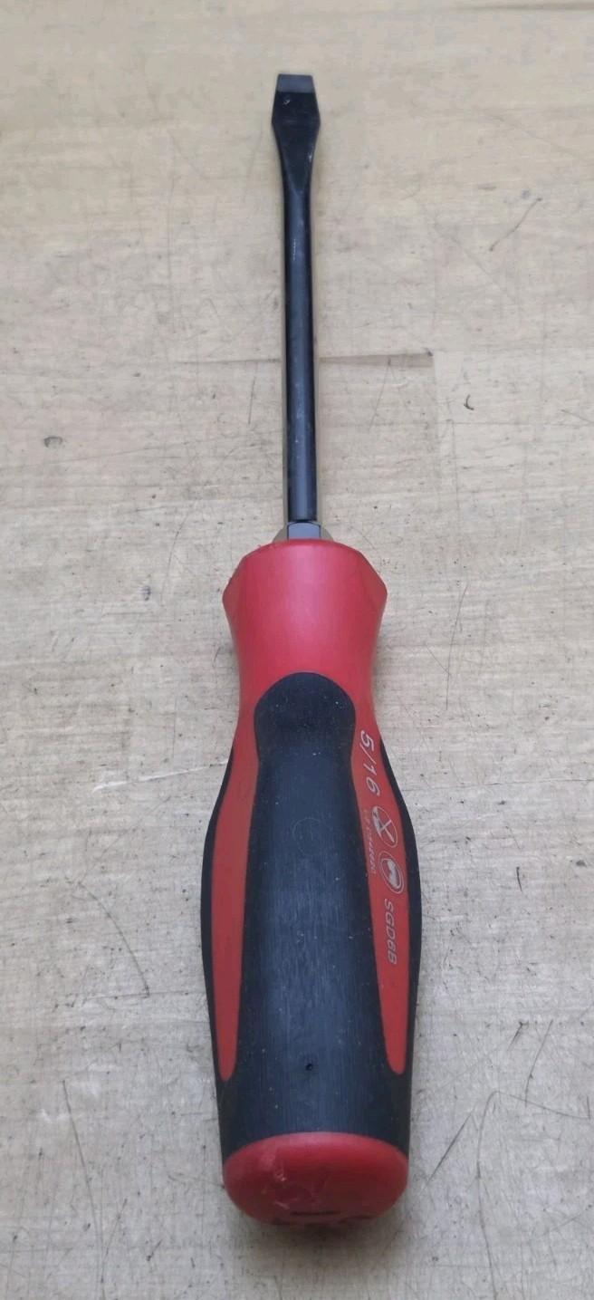 Snap On SGD6BR – 5/16″ Flat Tip X 6″ Long Blade Red Soft Grip Screwdriver Nice