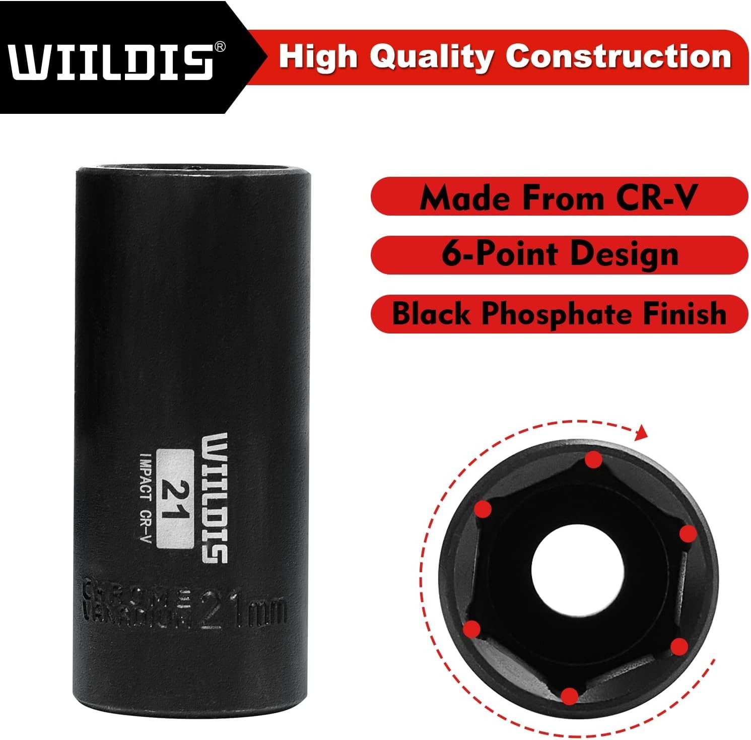14-Piece 3/8-Inch Drive Impact Socket Set 7-21mm CR-V 6-Point Black Finish