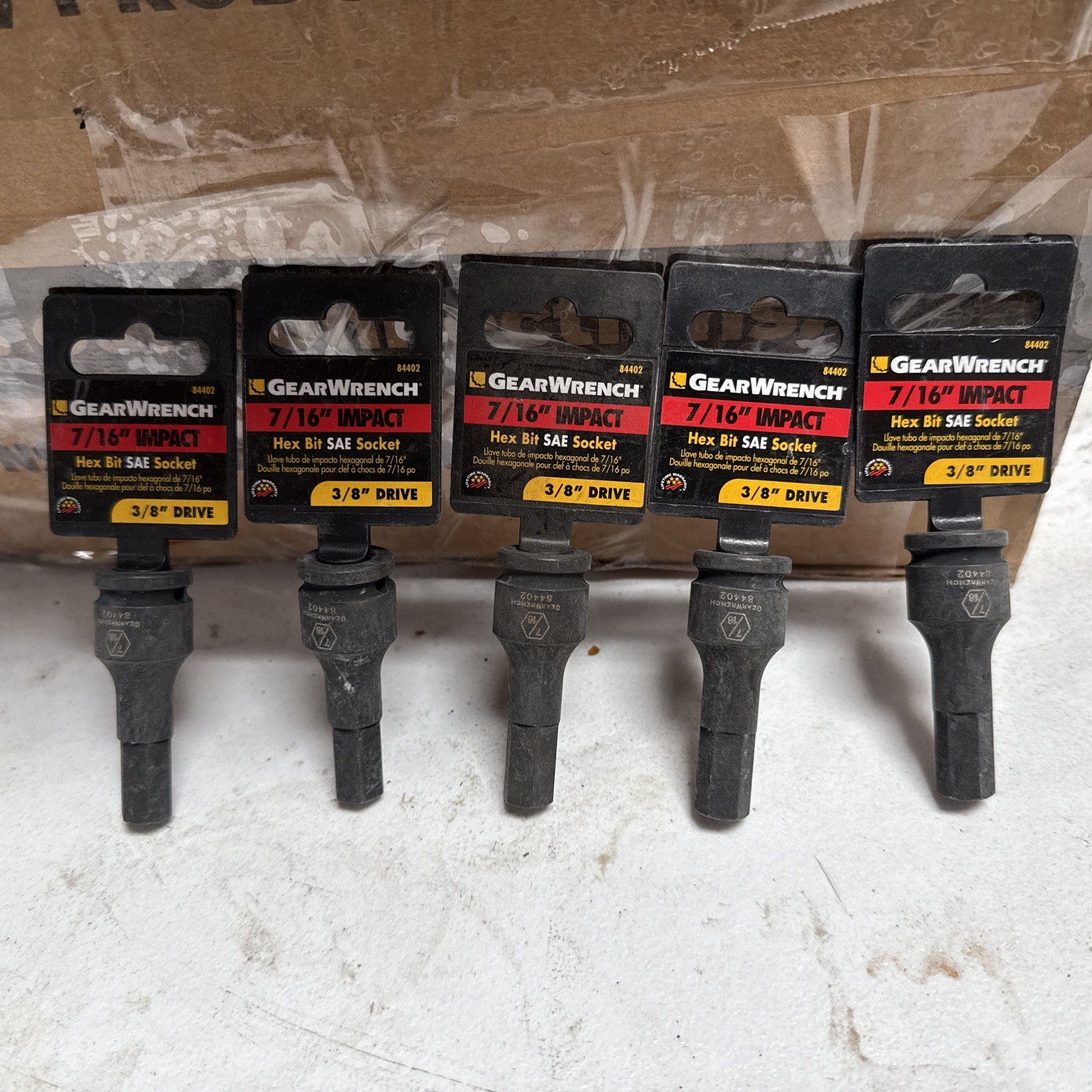 Pneumatic 3/8″ Drive 7/16″ Hex Impact Bit Socket – 5 Pack