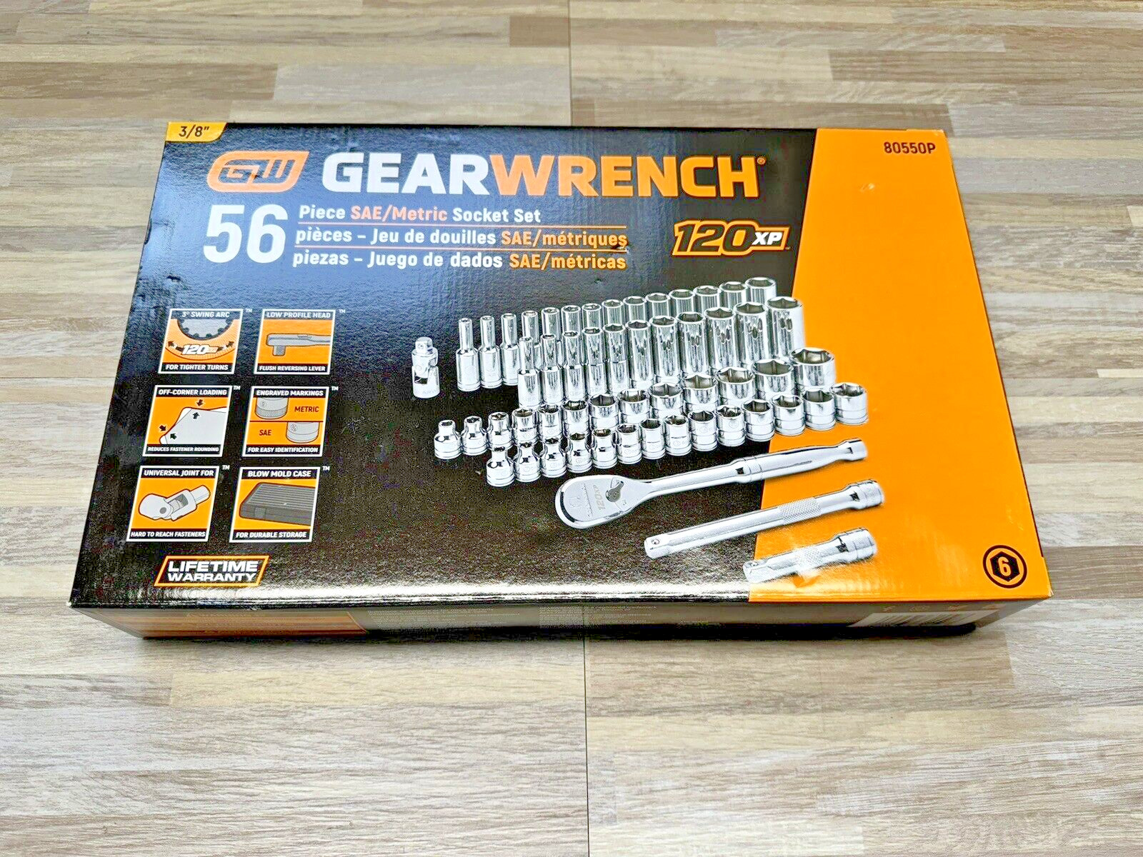 GearWrench 80550P 3/8″ Dr SAE/Metric 6pt Standard Deep Socket Set 120XP 56 Pc