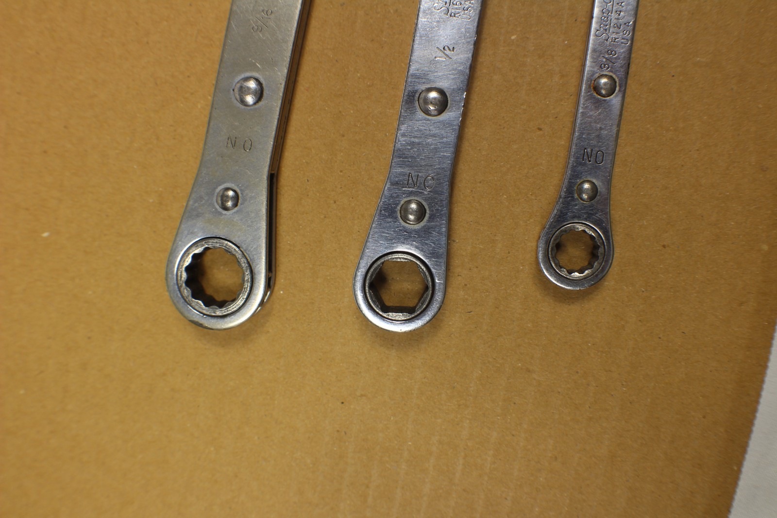 Snap-on 3/8″×7/16″-1/2”x9/16” -9/16”x5/8” 12pt Ratchet Wrench Lot Of 3 Pcs.