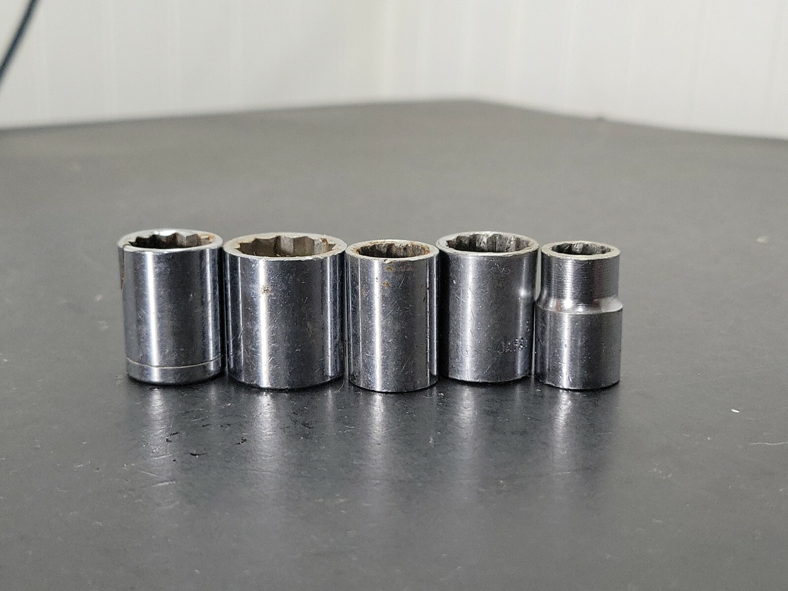 Lot of 5 Shallow Sockets 10mm 12mm 14mm 17mm Metric 3/8″ Drive 12 Point