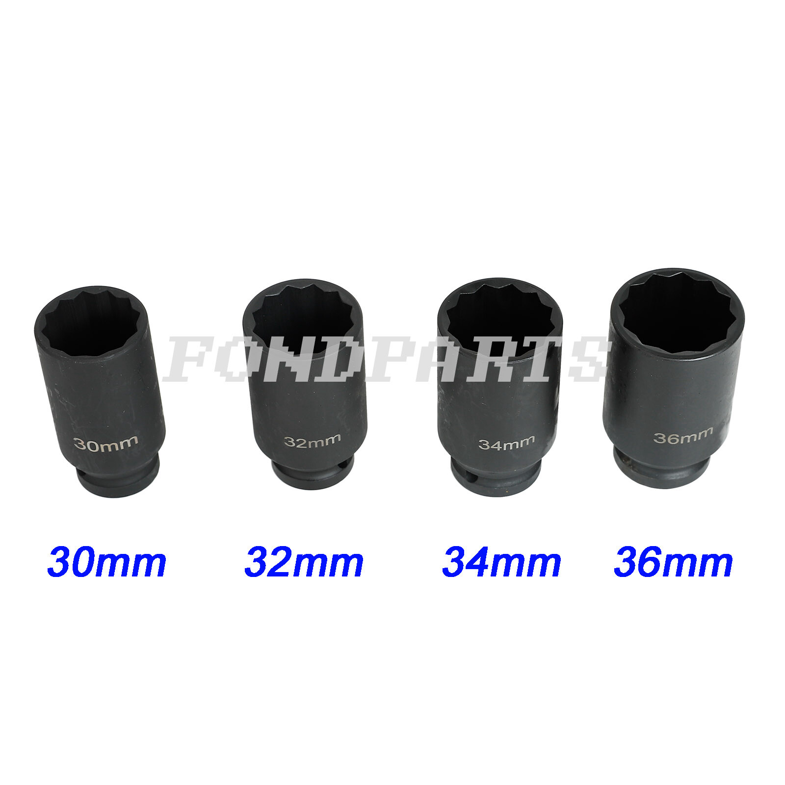 4pc 1/2″dr 12pt Drive Deep Spindle Axle Nut Socket Set 30mm 32mm 34mm 36mm