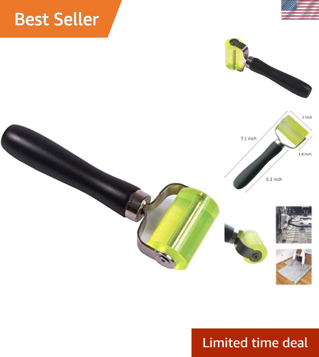 Durable Seam Roller with Hard Rubber & Wood Handle for Effective Noise Reduction