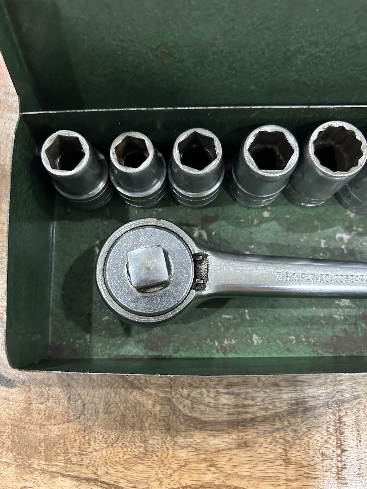 Vintage SK TOOLS 1/2″ Drive Socket Set 15pc Metal Box USA Made S-K Wayne SAE